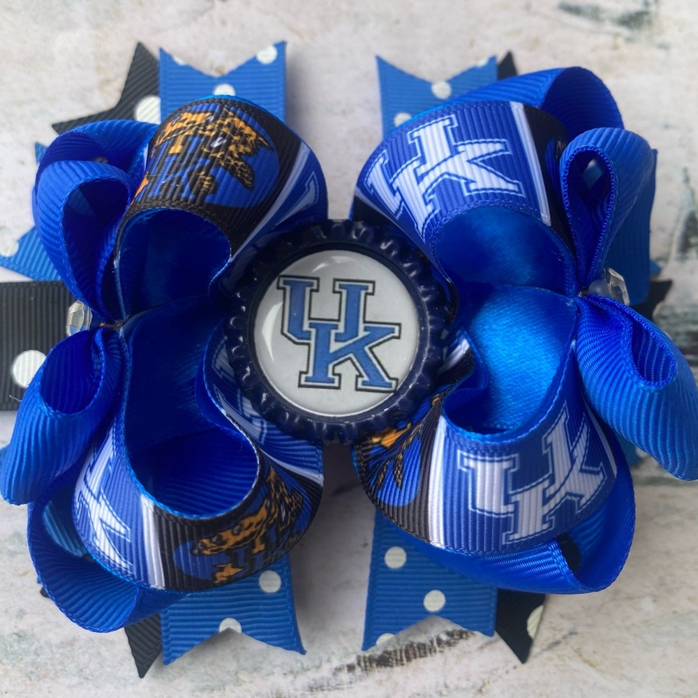 New University of Kentucky Blue and Black Large Kids Hair Bow 5 inch